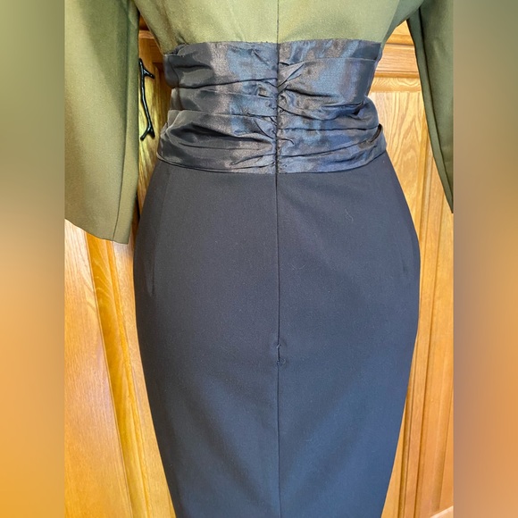GLAMOUR BUNNY SOPHIA PINUP WIGGLE PENCIL OLIVE FITTED DRESS RARE TOP VINTAGE - Picture 8 of 11